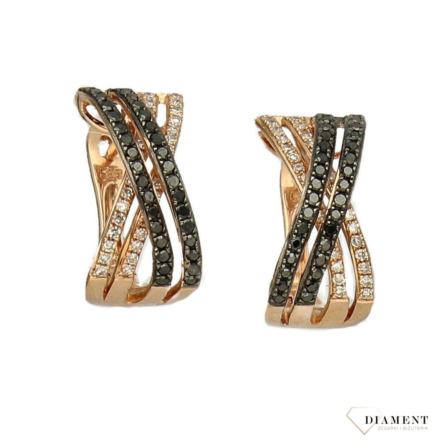 Złote kolczyki DIAMENT różowe złoto, białe i czarne diamenty 0660027070 HSI..jpg